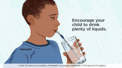 Boy drinking from glass. Caption says