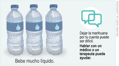 Illustration: Drink lots of liquids and talk to a professional about not using marijuana