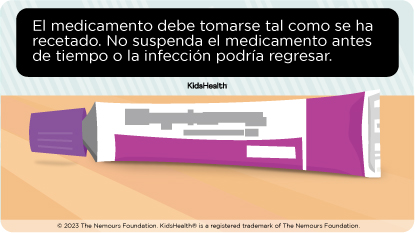 El medicamento debe tomarse tal como se ha recetado. No suspenda el medicamento antes de tiempo o la infección podría regresar.